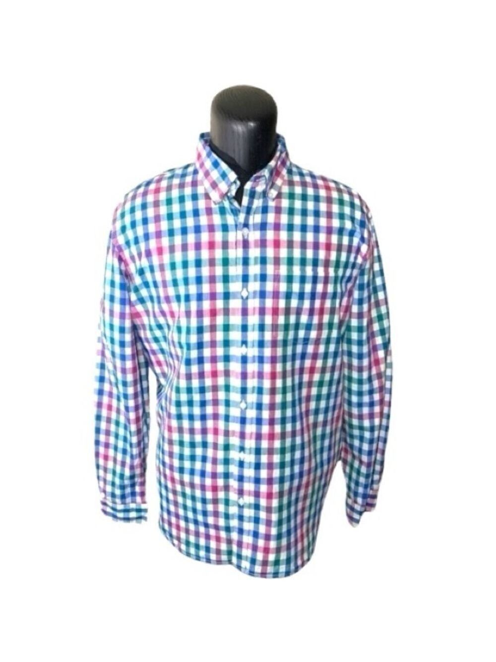 OLD Navy Plaid Casual Button Down Shirt Long Sleeve Men's XXL Cotton Blue White